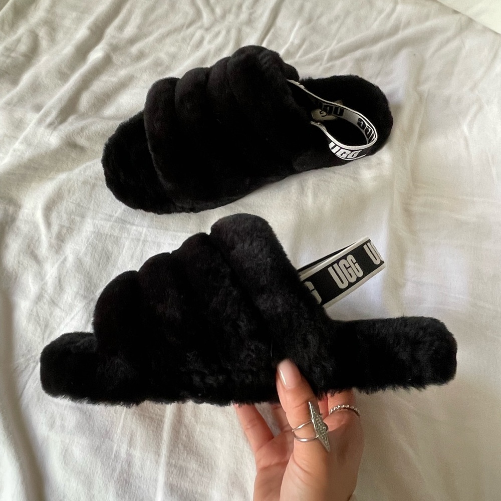 Ugg nwot black fur slang back slippers - Picture 6 of 10
